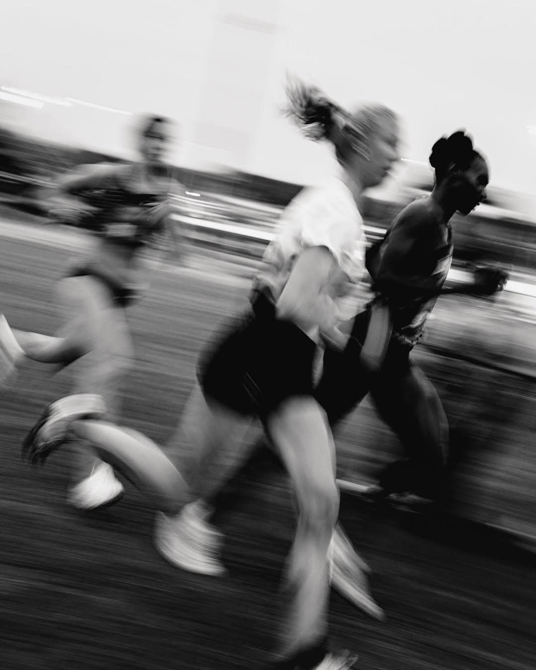 Coffee and Cigarettes Run Club — black and white running photography, NYC